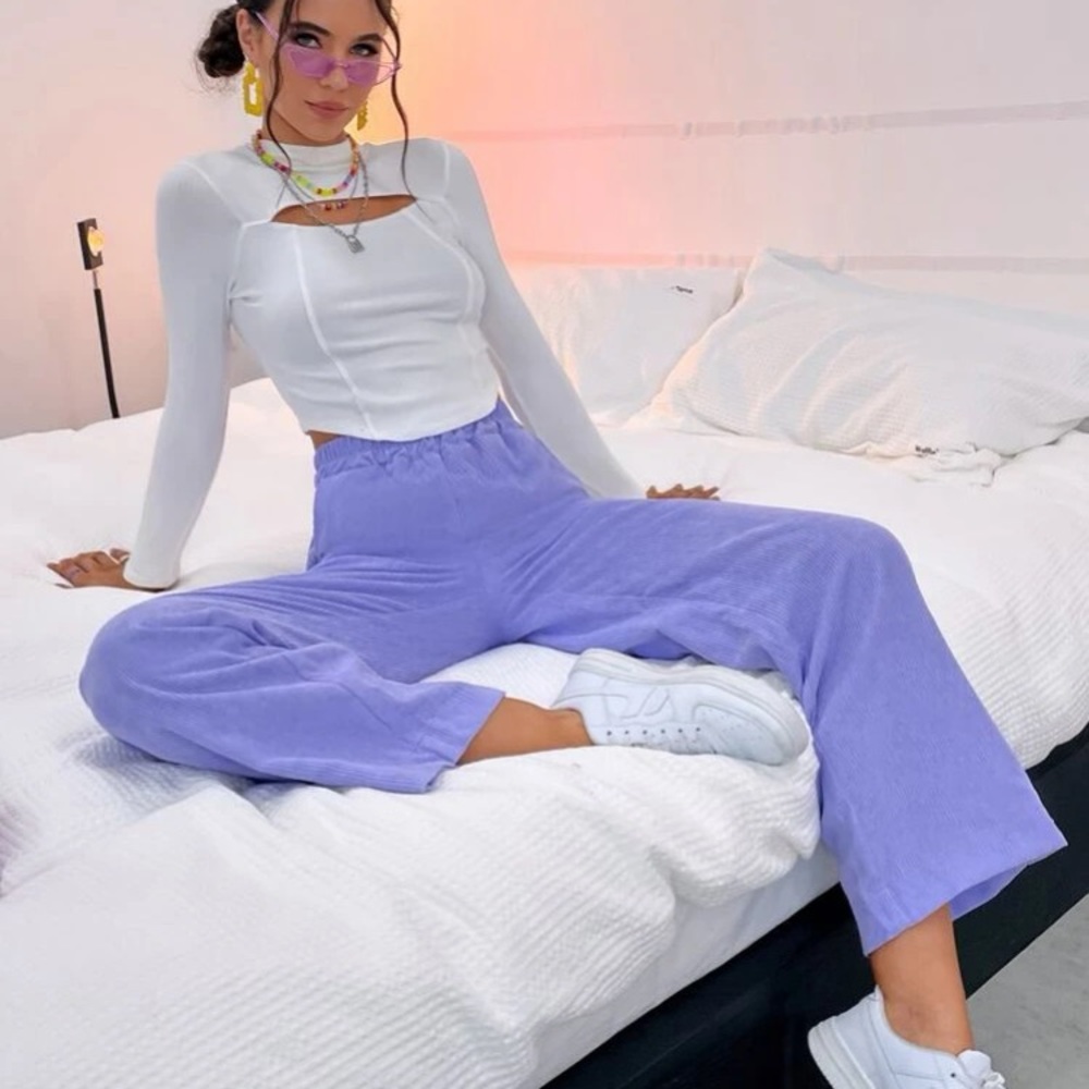 Elastic High Waist Corduroy Pants